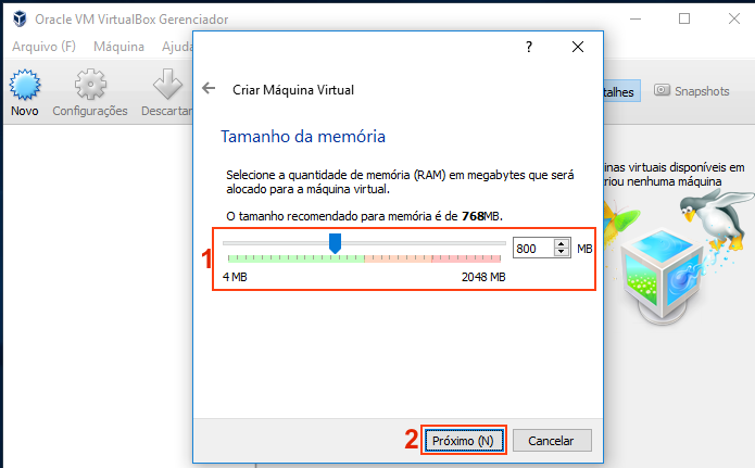 Definindo a quantidade de memória a ser usada pela máquina virtual (Foto: Reprodução/Edivaldo Brito)