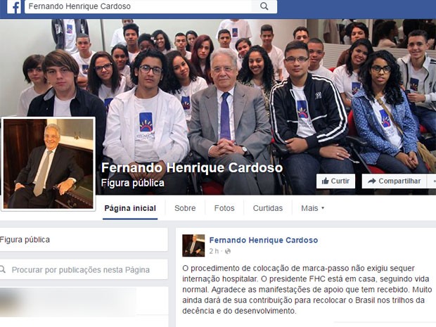 Equipe de FHC postou comunicado no Facebook sobre operação (Foto: Reprodução/Facebook)