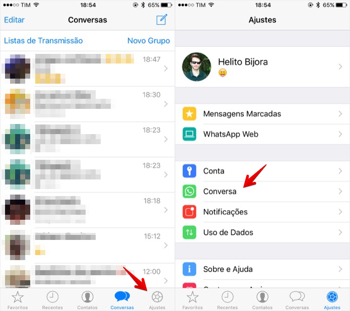 Acesse as configurações de conversa do WhatsApp (Foto: Reprodução/Helito Bijora) Acesse as configurações de conversa do WhatsApp (Foto: Reprodução/Helito Bijora)
