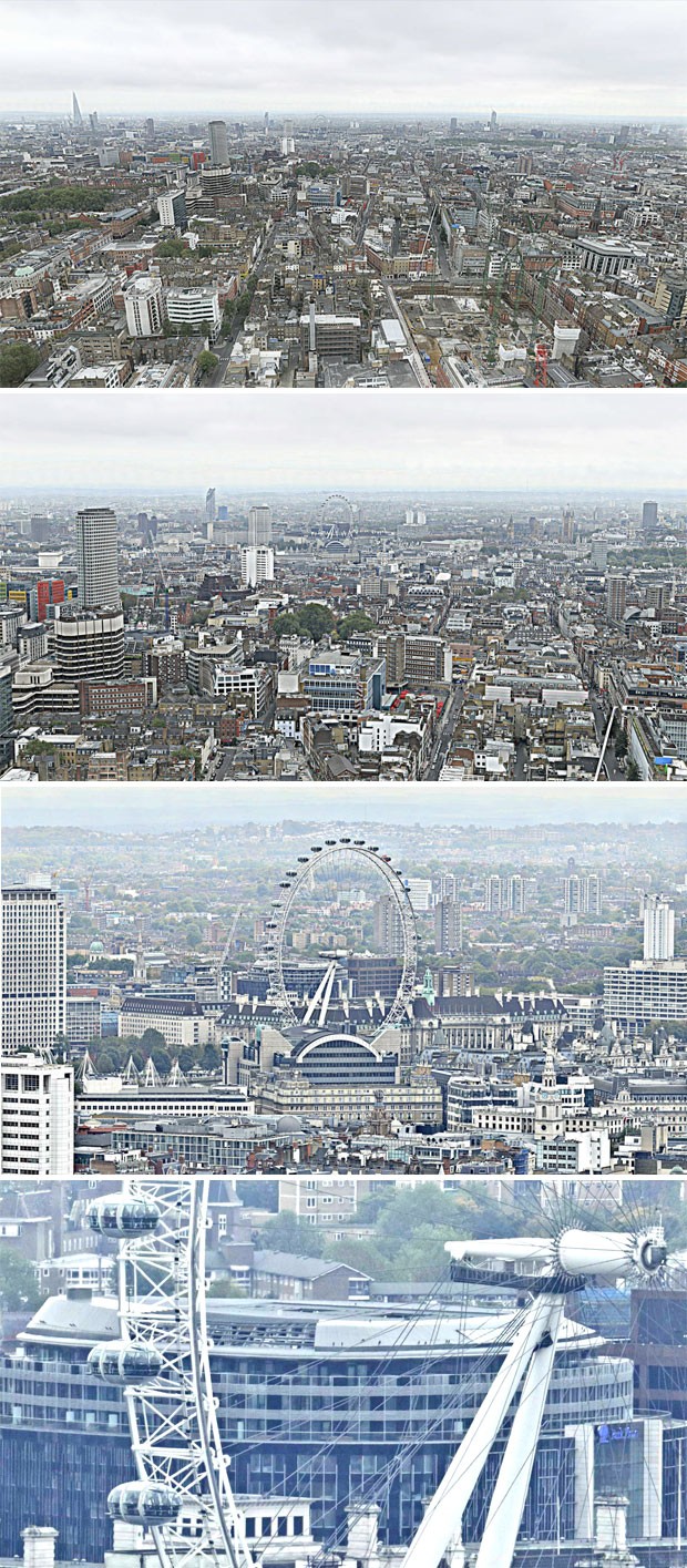 Exemplo do zoom que a enorme imagem possibilita, em aproximação à famosa roda-gigante de observação London Eye (Foto: Reprodução)