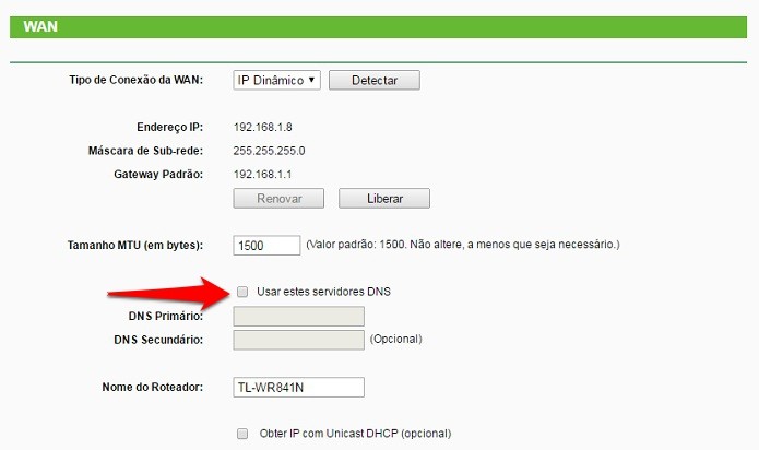 Marque a opção para configurar o uso de outros servidores DNS (Foto: Reprodução/Gabriel RIbeiro)