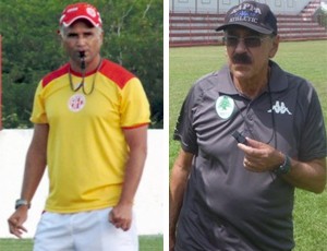 Oliveira Canindé, técnico do América-RN - Américo Faria, técnico do Boavista (Foto: Editoria de Arte)