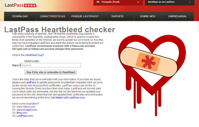 Um identificador informa quais sites podem ter sido afetados pelo bug (Reprodução/LastPass HeartBleed)