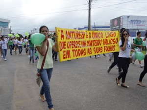 Faixas e cartazes conscientizando a população (Foto: Vanessa Lima/G1 RR)