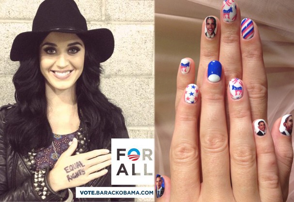 Kate Perry mostra unhas pintadas especialmente em homenagem a Barack Obama (Foto: Reprodução/Twitter)