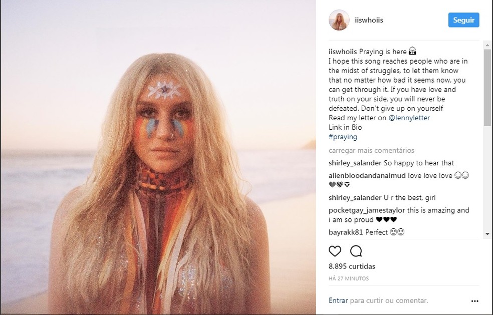 Kesha fala de nova faixa (Foto: Reprodução/Instagram)
