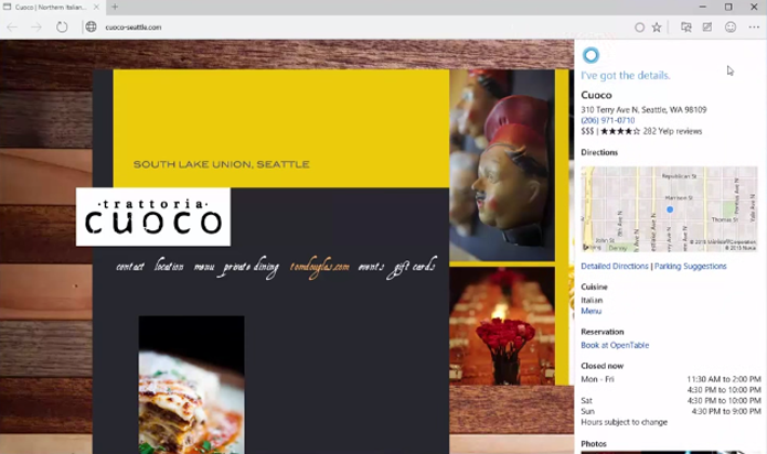 Cortana pode buscar informações de lojas e restaurantes automaticamente (foto: Reprodução/Youtube)