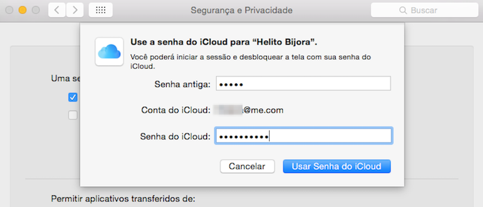 Confirme a senha de usuário e senha do iCloud (Foto: Reprodução/Helito Bijora) 