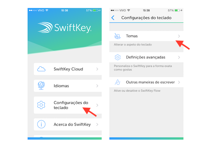 Acessando a página de escolha de tema do SwiftKey para iOS (Foto: Reprodução/Marvin Costa)