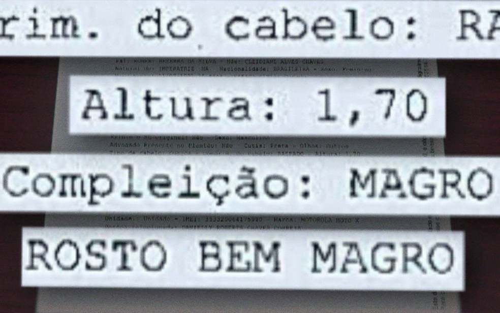 Descrição do suspeito registrada no boletim de ocorrência (Foto: TV Globo/Reprodução)