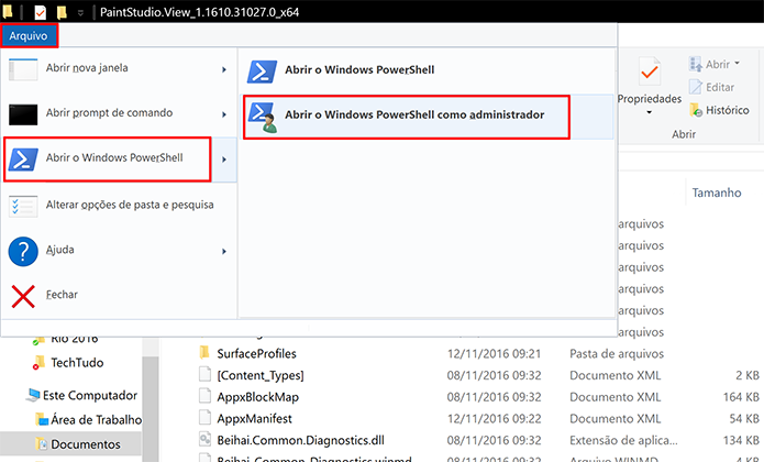 Abra o Windows PowerShell no Explorer para instalar o Paint 3D (Foto: Reprodução/Elson de Souza)