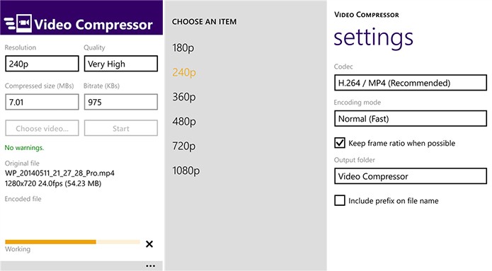 Video Compressor é um aplicativo que ajudar a diminuir o tamanho de vídeos para enviá-los pela Internet (Foto: Divulgação/Windows Phone Store)