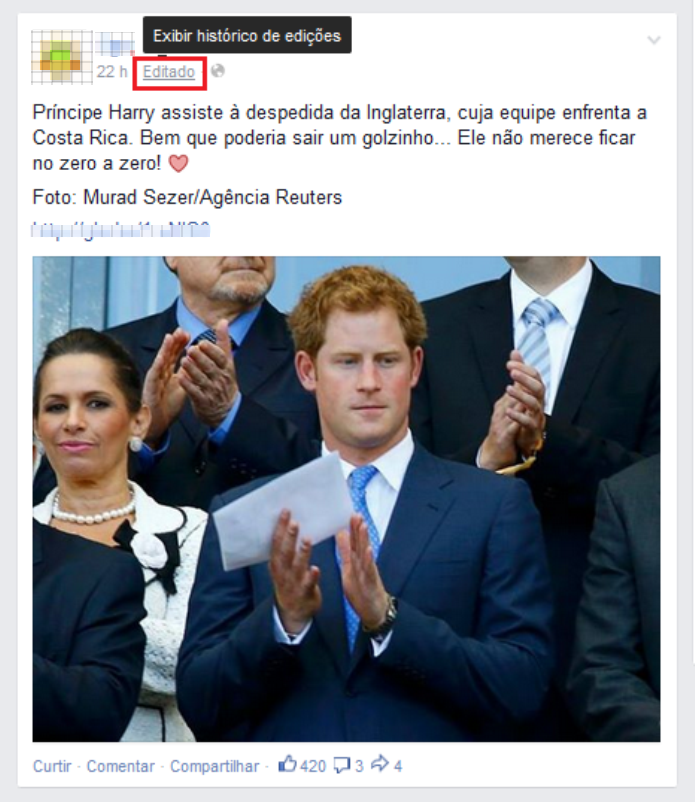 Acessando o histórico de edições do post no Facebook (Foto: Reprodução/Lívia Dâmaso) Acessando o histórico de edições do post no Facebook (Foto: Reprodução/Lívia Dâmaso)