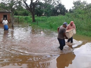 Moradores se viram como podem para salvar os bens em Bela Vista (Foto: Divulgação/ Defesa Civil)