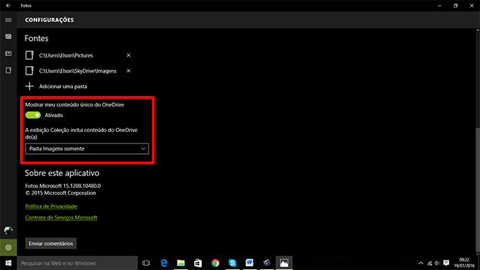 Windows 10 pode mostrar fotos do OneDrive se usuário preferir (Foto: Reprodução/Elson de Souza)