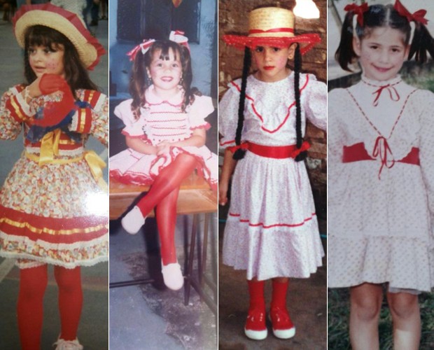 Mini Balé do Faustão! Meninas posam vestidas para Festa Junina quando crianças (Foto: Arquivo Pessoal)