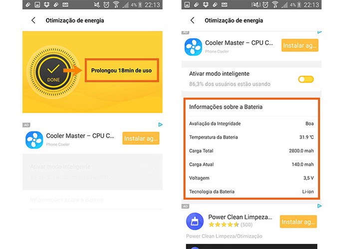 Confira o tempo de bateria ganho com a otimização (Foto: Reprodução/Barbara Mannara)