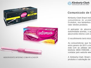 Empresa anuncia recall de absorvente interno com aplicador Intimus e Intimus Evolution (Foto: Reprodução)