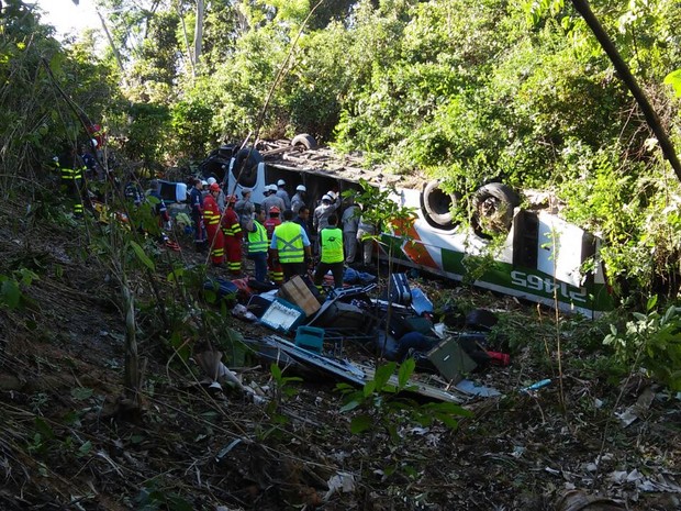 Acidente com ônibus deixa mortos e feridos na BR-101, na Serra, Espírito Santo (Foto: André Falcão/ TV Gazeta)