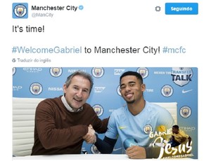 Gabriel Jesus Manchester City twitter (Foto: Reprodução/Manchester City Twitter) Gabriel Jesus Manchester City twitter (Foto: Reprodução/Manchester City Twitter)