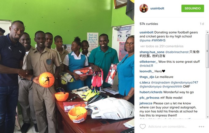 Usain Bolt doação escola (Foto: Reprodução Instagram)