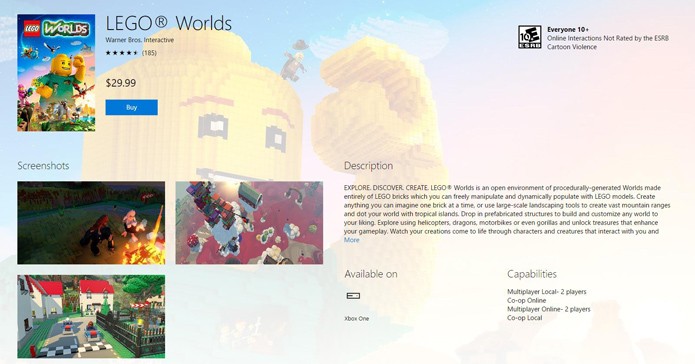 Página de LEGO Worlds na loja da Xbox LIVE (Foto: Reprodução/André Mello)