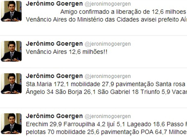 As mensagem de Jerônimo Goergen no microblog Twitter (Foto: Reprodução)