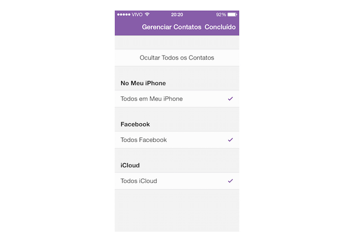 Definindo quais contatos serão exibidos no Viber para iPhone (Foto: Reprodução/Marvin Costa)