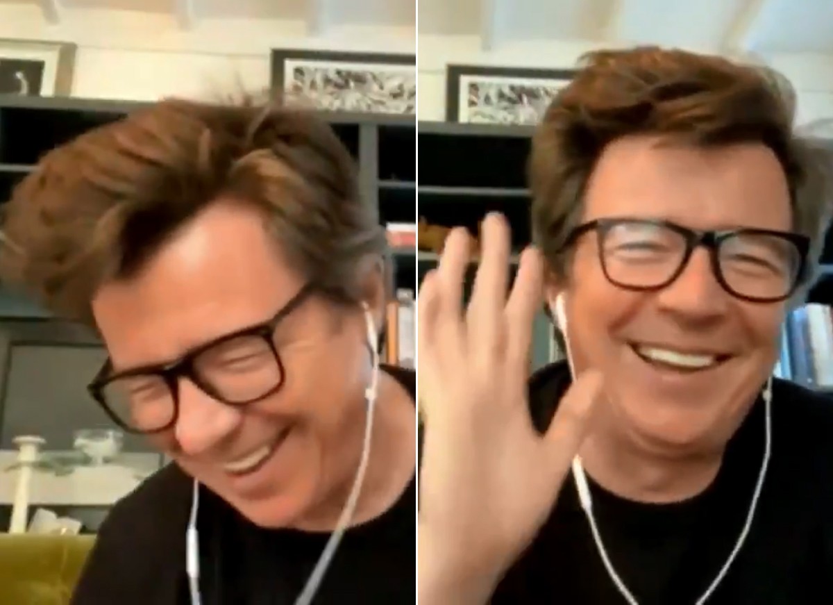 Rick Astley caiu na gargalhada quando viu que o apresentador não era um grande fã (Foto: Reprodução / Twitter) Rick Astley caiu na gargalhada quando viu que o apresentador não era um grande fã (Foto: Reprodução / Twitter)