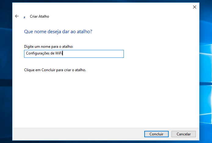 Criando atalho para uma configuração do Windows 10 (Foto: Reprodução/Helito Bijora) 