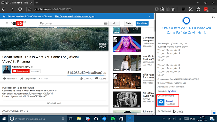 Microsoft Edge tem atalho para ouvir música ou comprá-la no Groove Music (Foto: Reprodução/Elson de Souza)