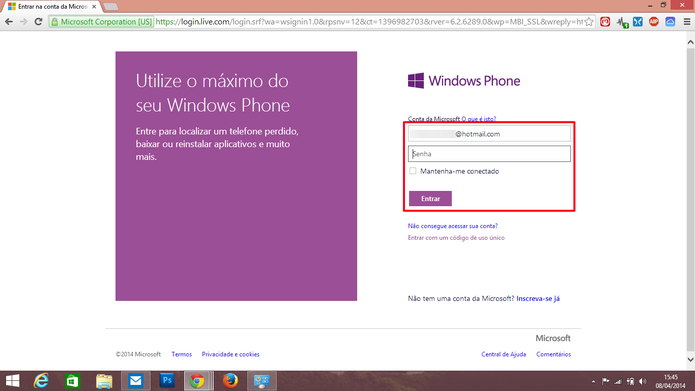 Use a mesma conta cadastrada no seu Windows Phone para fazer login na versão web da loja (Foto: Reprodução/Elson de Souza)