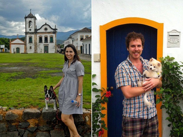 À esq., Jackeline com seu cão Maquiavel em Paraty; à dir., Hilas com Chimi Churri em Itaipava (Foto: Arquivo pessoal )