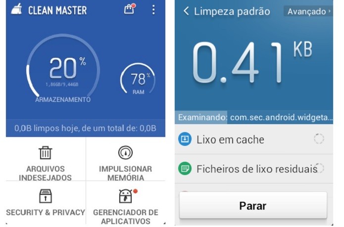 O Clean Master exclui itens desnecessários que pesam no celular (Reprodução/Taysa Coelho)