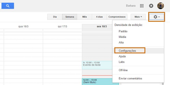 Acesse as configurações do Google Agenda (Foto: Reprodução/Barbara Mannara)