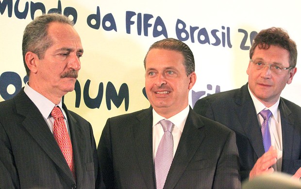 Aldo Rebelo e Jerome Valcke em evento da Copa 2014 Confederações (Foto: Fabrício Marques / Globoesporte.com)