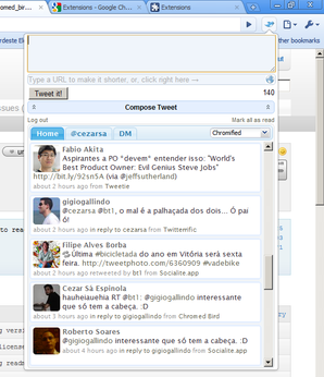 Interface do Chromed Bird