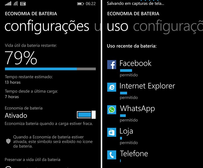 Windows Phone traz modo de economia de energia que ajuda a gerenciar o recurso no smartphone (Foto: Reprodução/Elson de Souza)