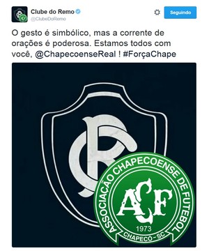 Clube do Remo se solidariza com Chapecoense (Foto: Remo/Twitter)