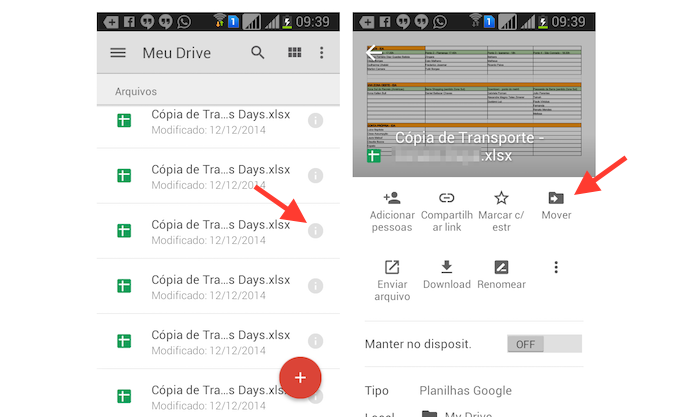 Acessando as opções de um arquivo do Google Drive para Android (Foto: Reprodução/Marvin Costa)