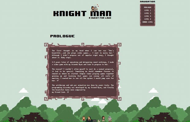 Designer cria game com pedido de casamento escondido para namorada Knight-man1