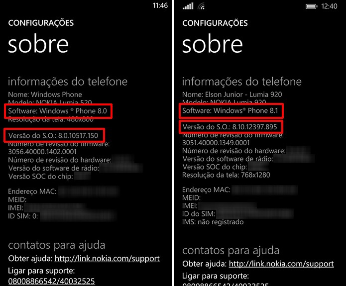 Windows Phone exibe versão e outros detalhes do aparelho nas configurações do telefone (Foto: Reprodução/Elson de Souza)