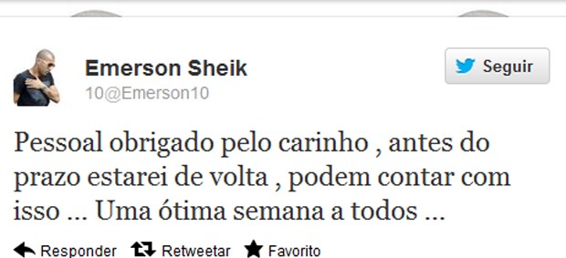 Twitter Emerson Sheik (Foto: Reprodução / Twitter) Twitter Emerson Sheik (Foto: Reprodução / Twitter)