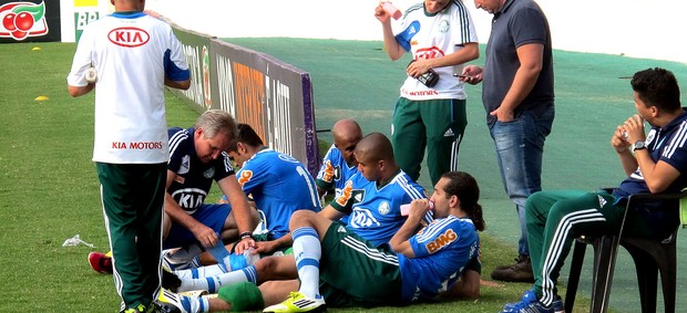 Luan, Barcos e Maurício Ramos no treino do Palmeiras (Foto: Marcelo Prado / Globoesporte.com)