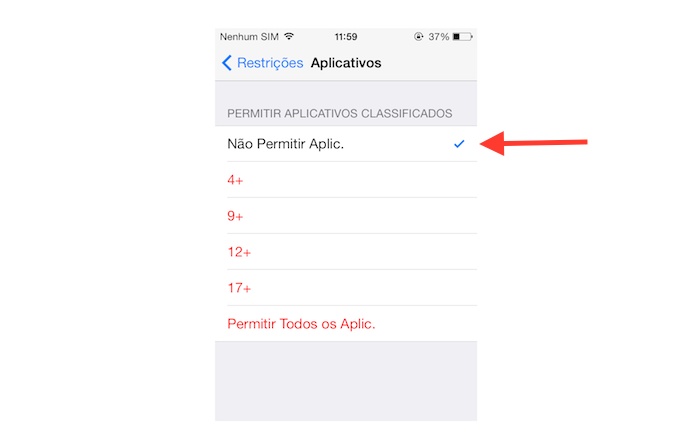 Desautorizando a utilização de aplicativos através da restrições do iOS (Foto: Reprodução/Marvin Costa)