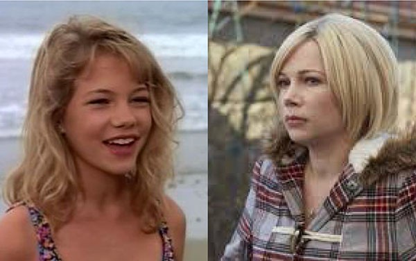 Michelle Williams em 'Baywatch' (1993) e ‘Manchester À Beira-Mar’ (2016) (Foto: Divulgação)