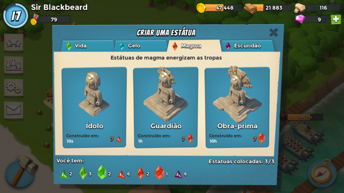 Estátuas em Boom Beach (Foto: Reprodução/Paulo Vasconcellos)
