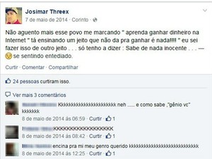 Em rede social, Josimar afirma que sabe como ganhar dinheiro na internet (Foto: Reprodução / Facebook)