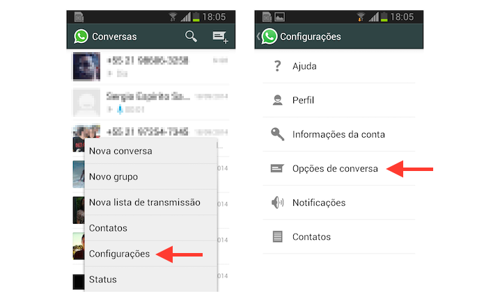 Acessando as opções de conversa no WhatsApp para Android (Foto: Reprodução/Marvin Costa)