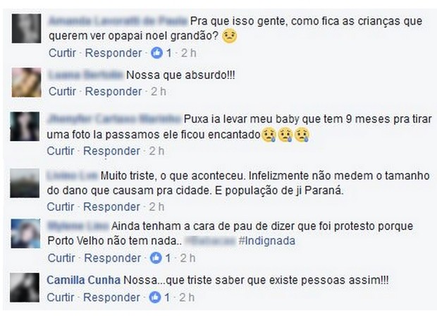 O vídeo dos irmãos ateando fogo na decoração natalina em Ji-Paraná tem gerado comentários indignados nas redes sociais (Foto: Reprodução/Facebook)